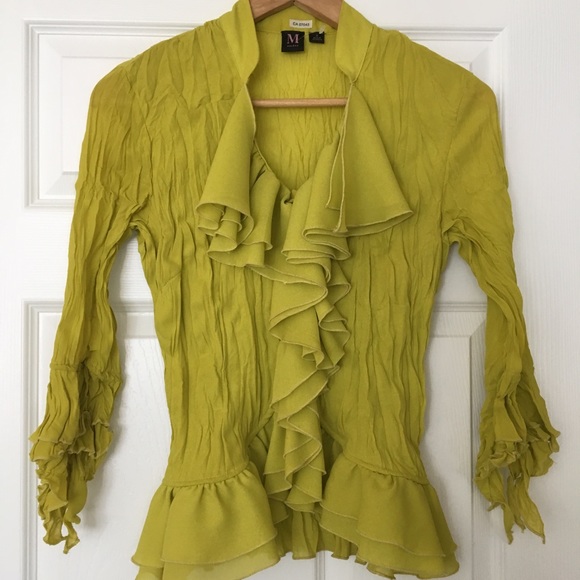 Milano | Lime green ruffle sheer blouse - Picture 2 of 4